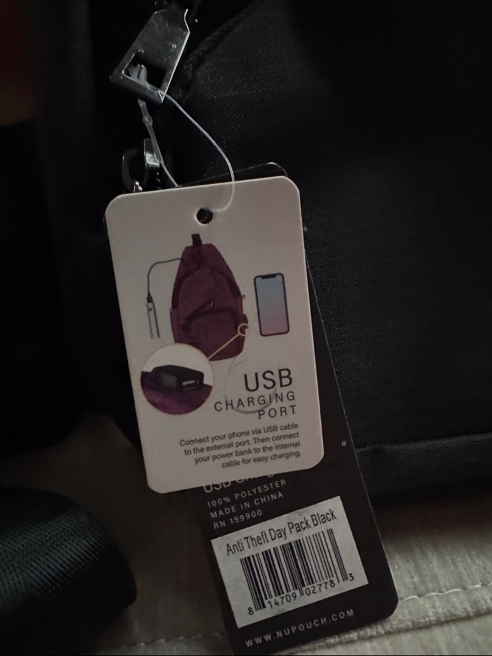 Compact Black Men's Sling Bag with USB Charging Port - Picture 3 of 4